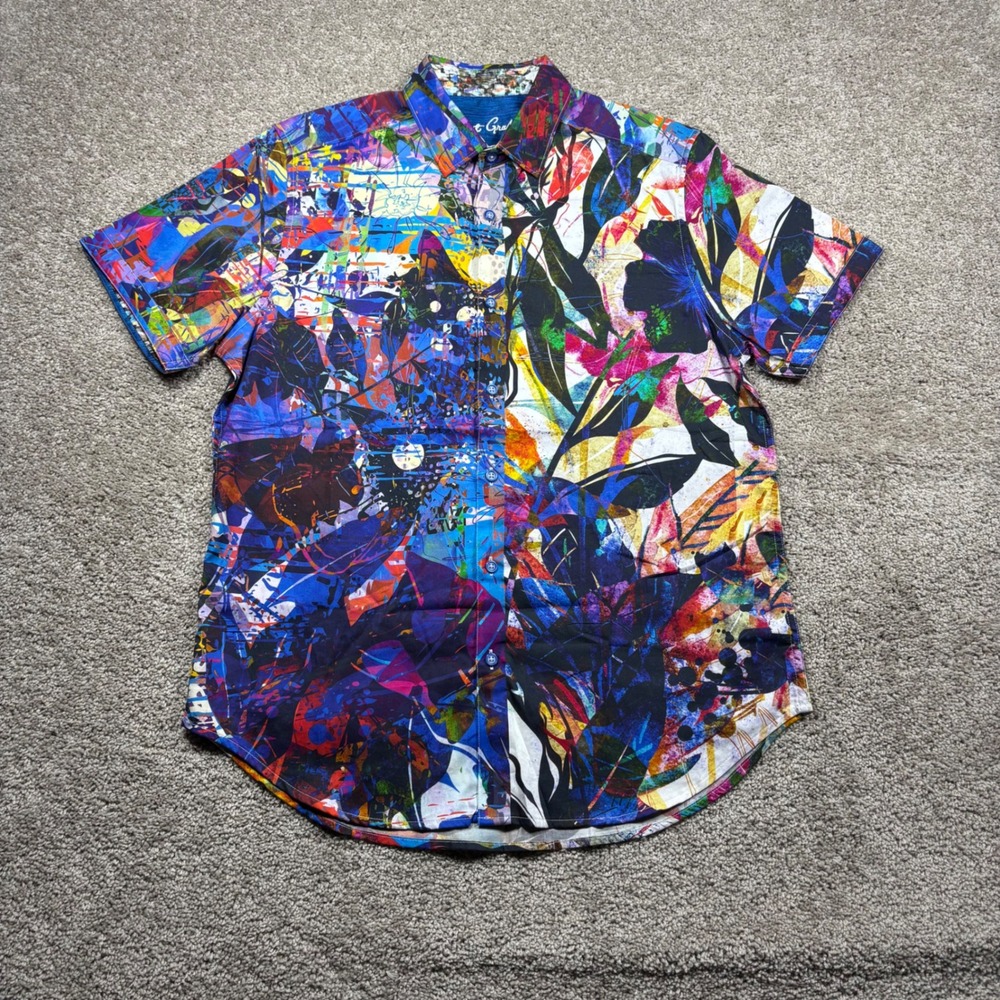 Robert Graham Mens Abstract Skull Graphic Short Sleeve Button Down Shirt M